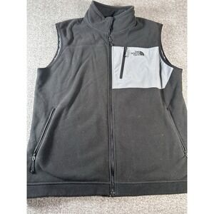The North Face Vest Mens XL Silver Black Fleece Full Zip Pockets Outdoor